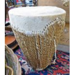 TRIBAL DRUM WITH HIDE TOP,