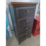 5 DRAWER NARROW CHEST ON BLOCK SUPPORTS - 105CM TALL