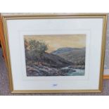 HAMILTON GLASS HIGHLAND BURN SIGNED FRAMED WATERCOLOUR 24 X 34 CM