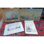 4 FRAMED & 6 UNFRAMED PICTURES TO INCLUDE 2 UNFRAMED ETCHINGS BY JOHN M AIKEN,