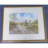 H DAVIS CHILDREN PLAYING SIGNED GILT FRAMED WATER COLOUR 32 X 41 CMS