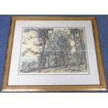 MCINTOSH PATRICK SIGNED GILT FRAMED PRINT: TAYSIDE WOODLANDS - 53 X 70 CMS