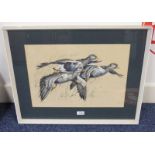 JARVIS GREY LOG GEESE SIGNED FRAMED WATERCOLOUR 33 X 47 CM