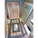 PAIR OF FRAMED IMPERIAL CHINESE GOVERNMENT HUKUANG RAILWAYS SINKING FUNG GOLD LOAN OF 1911 BONDS,