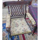 19TH CENTURY MAHOGANY FRAMED ARMCHAIR ON TURNED SUPPORTS