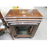 20TH CENTURY MAHOGANY NEST OF 4 TABLES WITH BRASS INLAY