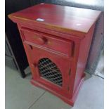 RED STAINED POT CUPBOARD WITH SINGLE DRAWER OVER PANEL DOOR - 66CM TALL