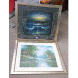 PAIR OF FRAMED OIL PAINTINGS TO INCLUDE 'SWAN LAKE' BY R DANFORD, SIGNED,