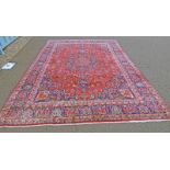 LARGE RED GROUND PERSIAN CUSTOM MULTICOLOURED MEDALLION DESIGN 373 X 292CM