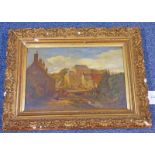 19TH CENTURY GILT FRAMED SCOTTISH SCHOOL OIL PAINTING 30 X 47 CM