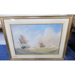 JAMES DAWSON SHIPS AT SEA SIGNED GILT FRAMED WATERCOLOUR 43 X 64 CM