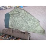 SELECTION OF GREEN FLORAL & DIAMOND PATTERN LAURA ASHLEY FABRICS & 1 ROLL OF BROWN FABRIC