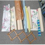 SEVERAL ROLLS OF FABRICS & PAPERS ETC IN 1 BOX