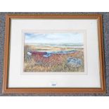 MIKE ALEXANDER LOBSTER BOAT & CREEL EASTHAVEN SIGNED FRAMED GOUACHE 23 X 34 CMS