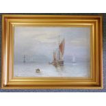 J FINLAY ON THE TAY SIGNED GILT FRAMED OIL ON CANVAS 29 X 45 CM