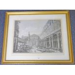 GILT FRAMED 19TH CENTURY ENGRAVING: ROSSINI ROMA 1823 ROVINA DELLE GRAN BASILICA - 47 X 65 CMS