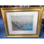 JAMES EDWARD HANNAH ST ANDREWS CASTLE SIGNED GILT FRAMED WATERCOLOUR 25 X 35 CM