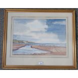 CAROLYNE ANSTICE LUNAN BAY SIGNED FRAMED WATERCOLOUR 36 X 52 CMS