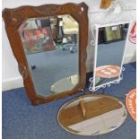 OAK FRAMED MIRROR AND A WHITE PAINTED METAL MIRROR AND ONE OTHER -3-