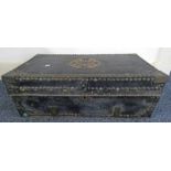 18TH / 19TH CENTURY LEATHER AND BRASS STUDDED CAMPHOR WOOD TRUNK 61 X 30 X 22 CM