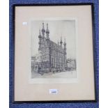 MABEL CATHERINE ROBINSON SOUVAIN HOTEL DE VILLE SIGNED IN PENCIL FRAMED ETCHING 32 X 24 CM
