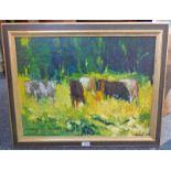 LAWRIE FORESTER - (ARR) COWS GRAZING SIGNED FRAMED OIL ON BOARD 43 X 58 CM