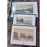 3 FRAMED ETCHINGS BY JOHN POSTLE HESELTINE TO INCLUDE 'THATCHED HOUSE LODGE, RICHMOND',