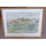 HARRY HUBBARD SUMMER IN CERES SIGNED FRAMED WATERCOLOUR 36 X 53 CM