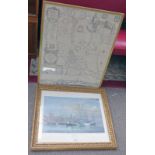 2 FRAMED PRINTS TO INCLUDE A MAP OF ABERDEEN & 'ARRIVAL OF THE TALL SHIPS IN ABERDEEN' BY EDWARD D