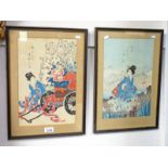 PAIR OF JAPANESE WATERCOLOURS 36 X 23 CM
