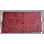 WASHED RED AFGHAN DOUBLE KNOT RUG WITH BUKHARA DESIGN 195 X 107CM