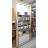 GILT FRAMED RECTANGULAR MIRROR WITH LEADED GLASS INSERT OVERALL SIZE 90 X 202 CM