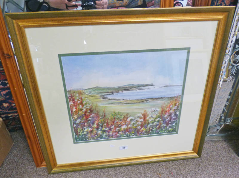 PAMELA BUDGE ULLINISH BAY SIGNED GILT FRAMED WATERCOLOUR 36 X 44 CMS