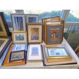 A GOOD SELECTION OF FRAMED WHISKY RELATED PRINTS, FRAMED GLENLIVET MALT WHISKY LABEL,