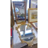 PAIR OF GILT FRAMED MIRRORS, 1 RECTANGULAR 28 X 59 CM,