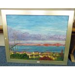 REVD DR R P HARLEY THE TWO BRIDGES SIGNED FRAMED OIL PAINTING 61 X 76 CM