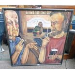 D GILLON CIGARETTES AND ALCOHOL FRAMED OIL PAINTING ON CANVAS 90 X 90 CM