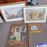4 FRAMED PRINTS TO INCLUDE 'BUSTLING TOWN CENTRE' BY R SEATON,