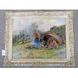 WILLIAM BRADLEY LAMMOND TINKERS ENCAMPMENT SIGNED FRAMED OIL PAINTING 44 X 59 CMS