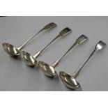 SET OF 4 SCOTTISH PROVINCIAL SILVER TODDY LADLES BY JAMES WALKER ABERDEEN CIRCA 1850