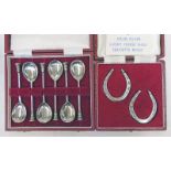 CASED SET 6 SEAL END SILVER TEASPOONS WITH GILT BOWLS, LONDON 1971,