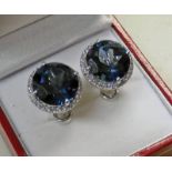 PAIR OF DIAMOND & TOPAZ SET EARRINGS MARKED 750