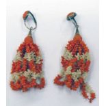 PAIR OF 19TH/EARLY 20TH CENTURY RED & WHITE CORAL EARRINGS,