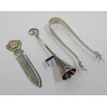 PAIR OF SILVER SUGAR NIPS, SILVER SNUFFER & CONTINENTAL SILVER ROSE BOOKMARK - 23.