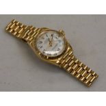 18K GOLD LADY'S ROLEX AUTOMATIC DATE JUST CALENDAR WRISTWATCH WITH WHITE ENAMEL DIAL