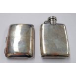 MAPPIN & WEBB SILVER HIP FLASK AND A SILVER CARD CASE - 142G Condition Report: