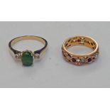 9CT GOLD PEARL & GARNET SET RING AND A 3 STONE RING Condition Report: Pearl &