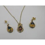 9CT GOLD CITRINE SET PENDANT ON CHAIN MARKED 9CT & PAIR OF 9CT GOLD CITRINE SET MATCHING EARRINGS