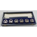SET OF 6 SILVER GAME PLACE NAME HOLDERS DECORATED WITH BIRDS,