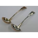 PAIR OF SCOTTISH PROVINCIAL SILVER FIDDLE PATTERN TODDY LADLES BY GEORGE SANGSTER ABERDEEN 1850